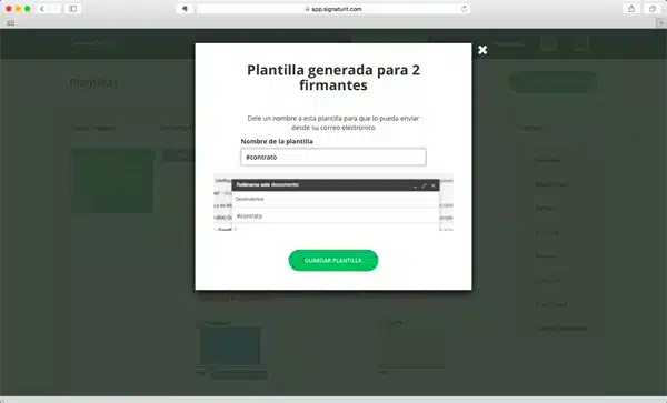 Ventana para nombrar y guardar plantilla para firmantes en Signaturit.