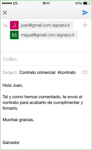 ejemplo de email enviado a firmantes para la firma electrónica de documento